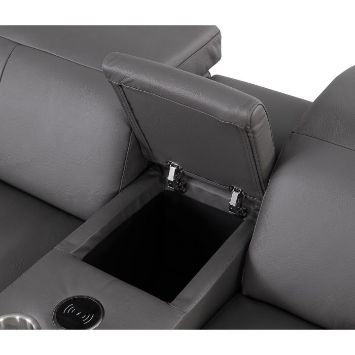 The Serrano – Dark Gray Genuine Leather Dual Power Reclining Console Loveseat