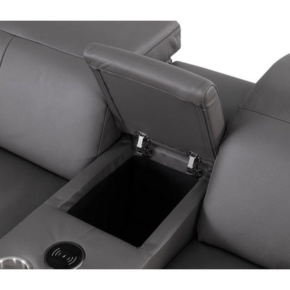 The Serrano – Dark Gray Genuine Leather Dual Power Reclining Console Loveseat