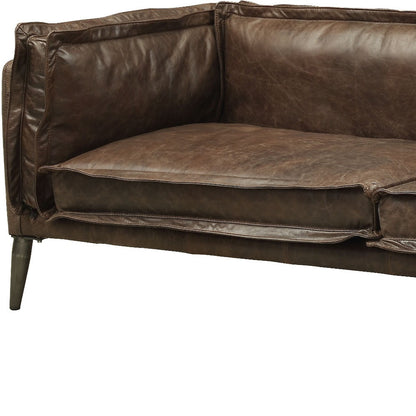 The Mason – Chocolate & Silver Top Grain Leather Loveseat