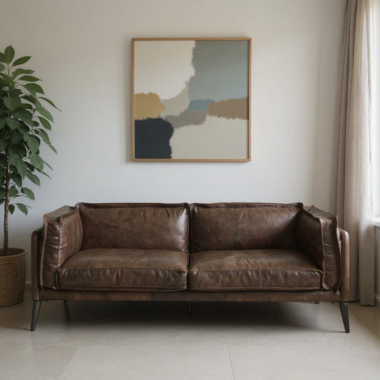 The Mason – Chocolate & Silver Top Grain Leather Loveseat