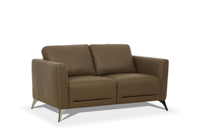 The Camden – Brown Leather Loveseat with Silver Legs