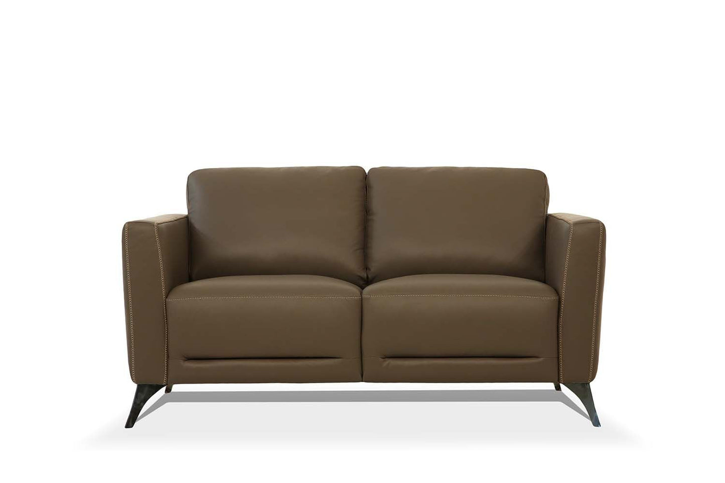 The Camden – Brown Leather Loveseat with Silver Legs