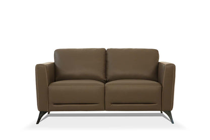 The Camden – Brown Leather Loveseat with Silver Legs