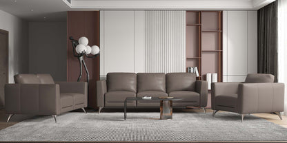 The Camden – Brown Leather Loveseat with Silver Legs