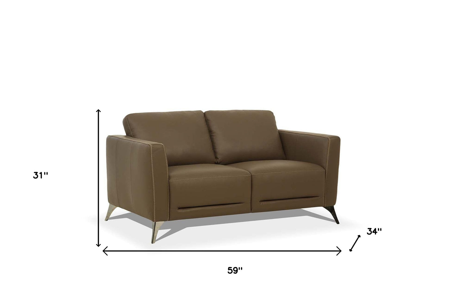 The Camden – Brown Leather Loveseat with Silver Legs