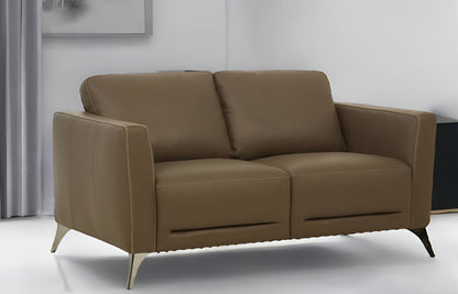 The Camden – Brown Leather Loveseat with Silver Legs