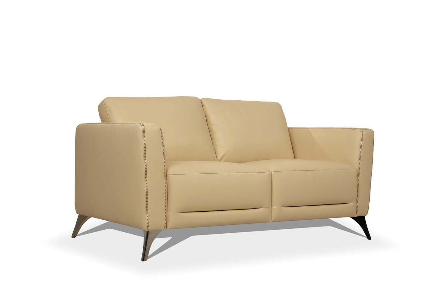 The Whitmore – Cream & Silver Genuine Leather Loveseat