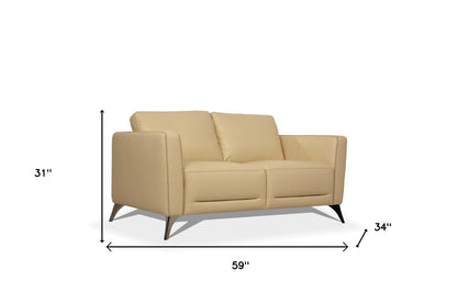 The Whitmore – Cream & Silver Genuine Leather Loveseat