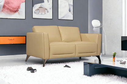 The Whitmore – Cream & Silver Genuine Leather Loveseat