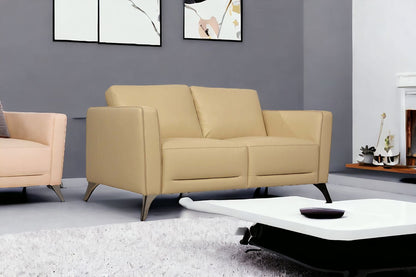 The Whitmore – Cream & Silver Genuine Leather Loveseat