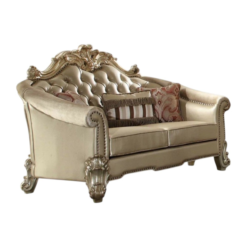 The Kingswell – Bone & Gold Faux Leather Loveseat