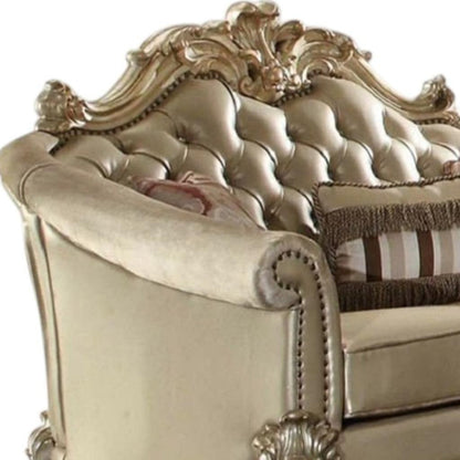 The Kingswell – Bone & Gold Faux Leather Loveseat