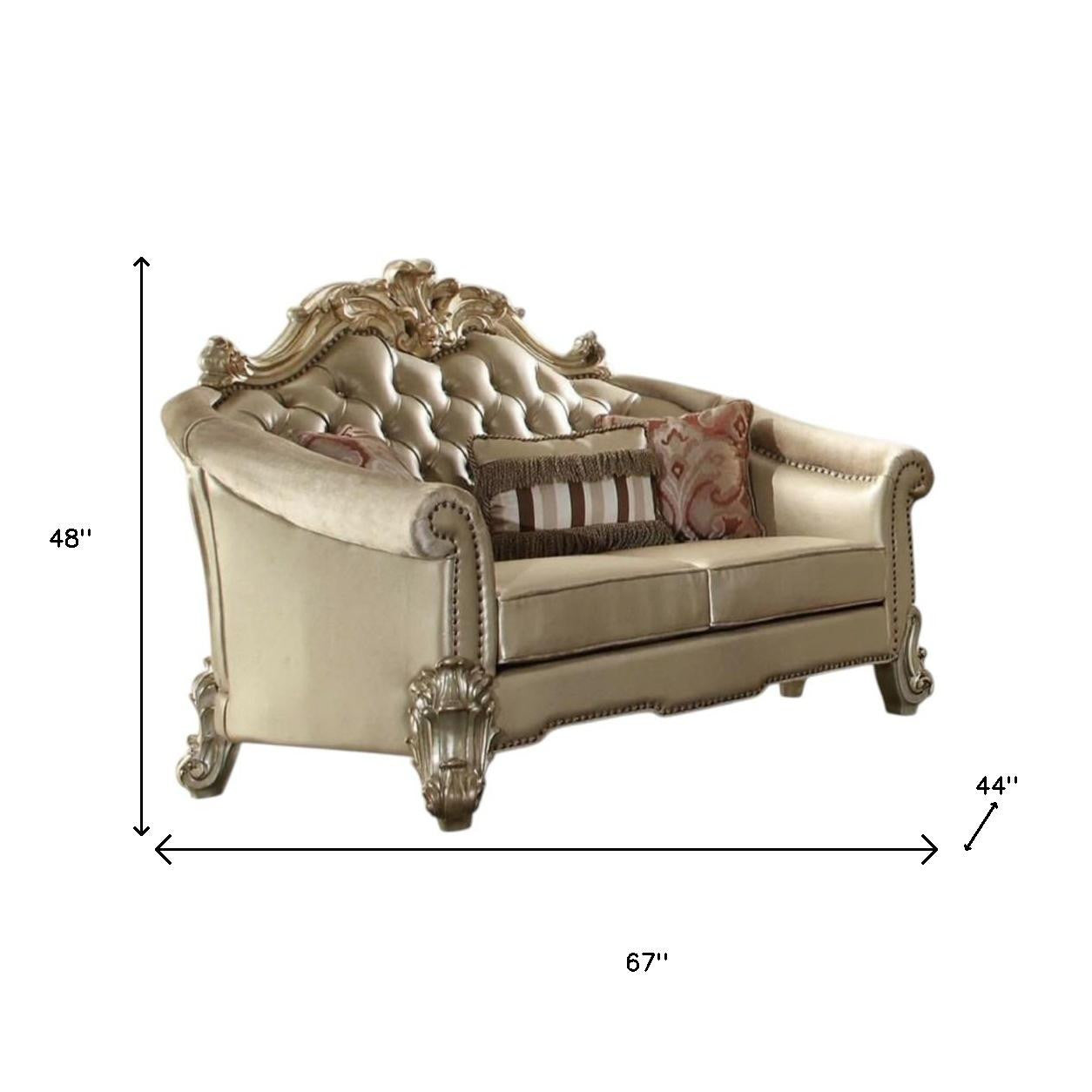 The Kingswell – Bone & Gold Faux Leather Loveseat