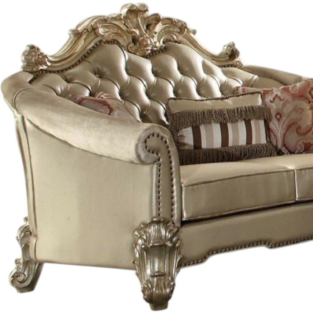 The Kingswell – Bone & Gold Faux Leather Loveseat