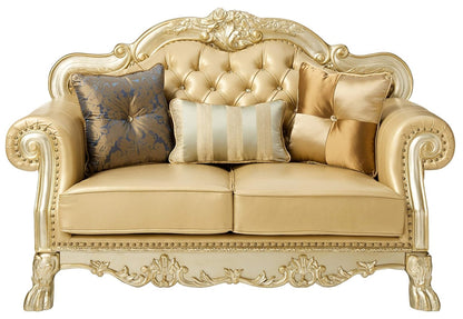 The Valemont – Bone & Gold Faux Leather Loveseat