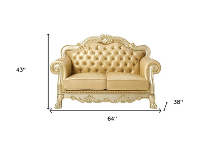 The Valemont – Bone & Gold Faux Leather Loveseat