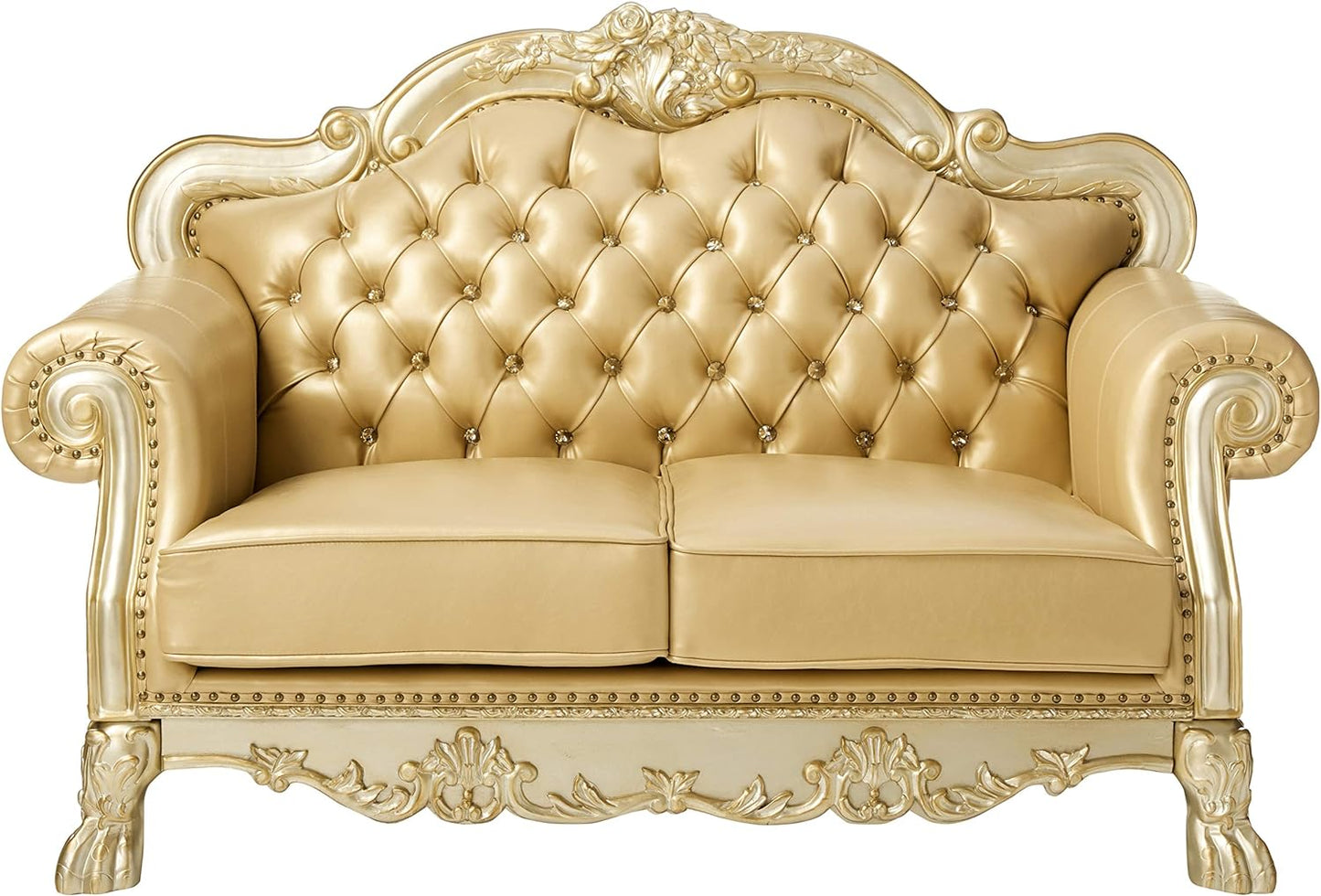 The Valemont – Bone & Gold Faux Leather Loveseat