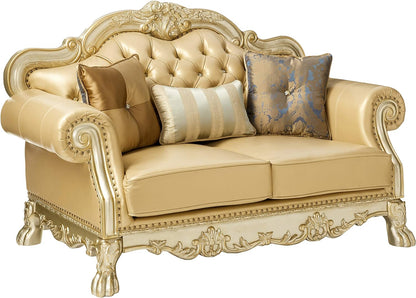 The Valemont – Bone & Gold Faux Leather Loveseat