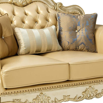 The Valemont – Bone & Gold Faux Leather Loveseat