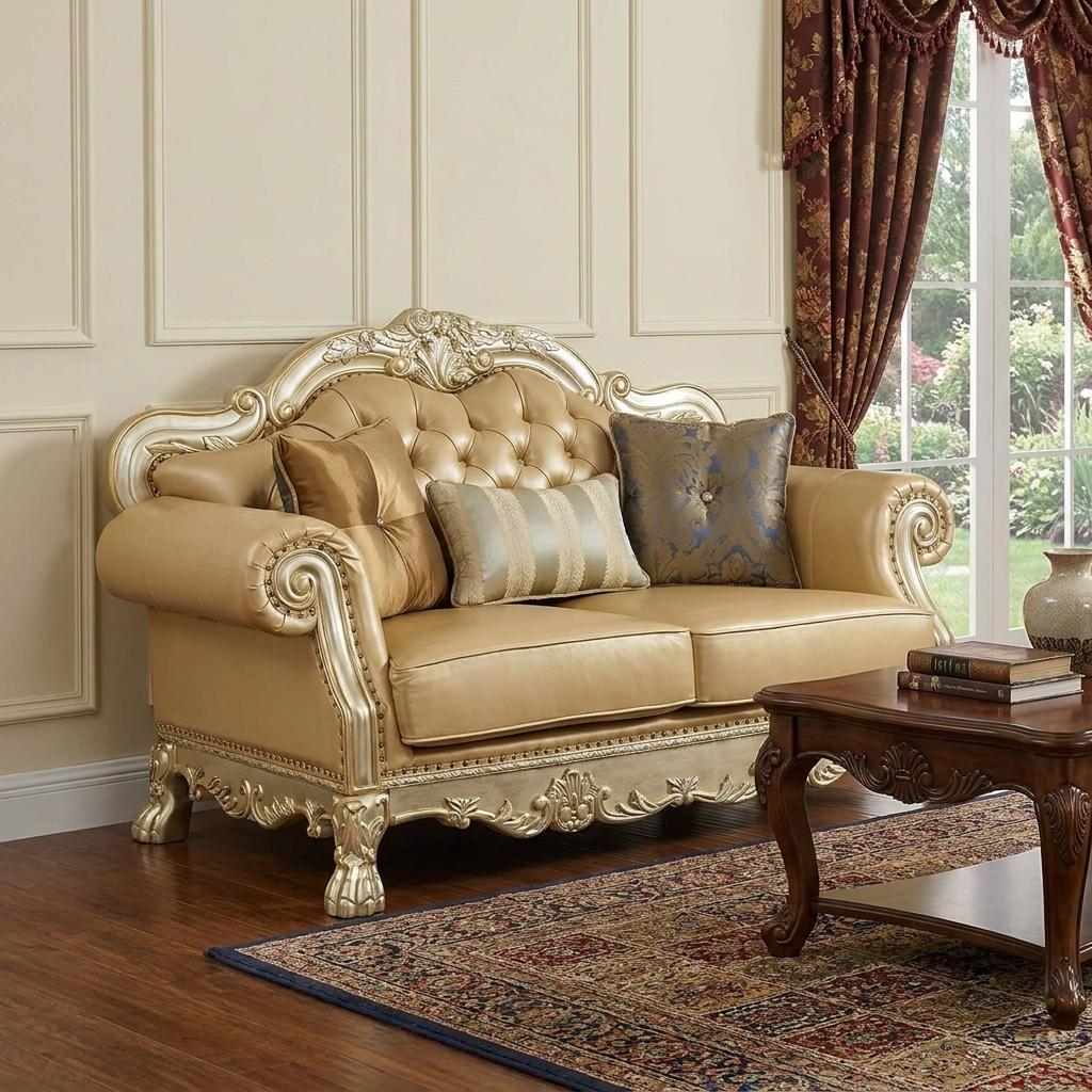 The Valemont – Bone & Gold Faux Leather Loveseat