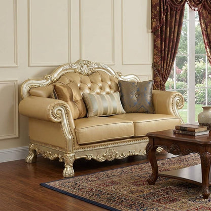 The Valemont – Bone & Gold Faux Leather Loveseat