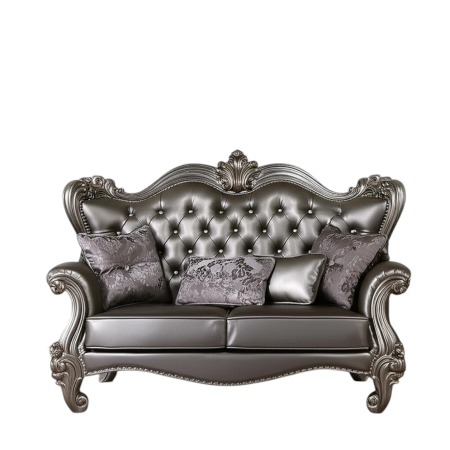 The Halston – Silver & Platinum Faux Leather Loveseat