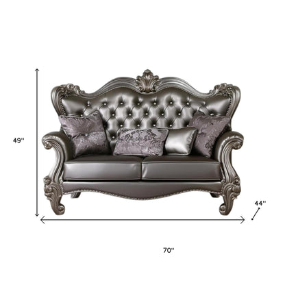 The Halston – Silver & Platinum Faux Leather Loveseat
