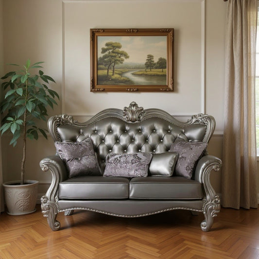 The Halston – Silver & Platinum Faux Leather Loveseat