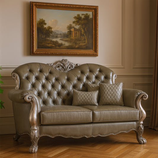 The Carrington – Bone Faux Leather Loveseat