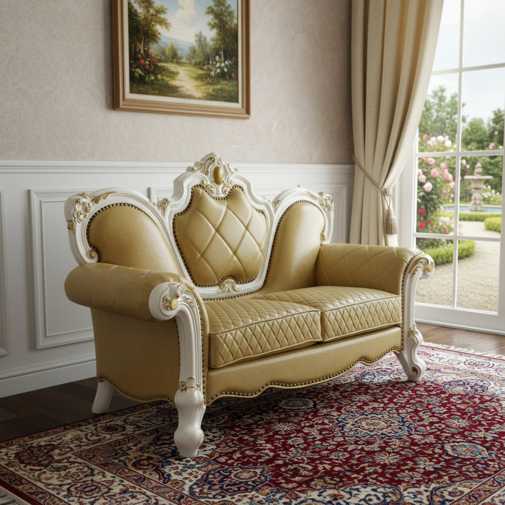 The Marlowe – Golden Yellow & Pearl Faux Leather Loveseat