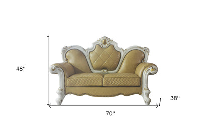 The Marlowe – Golden Yellow & Pearl Faux Leather Loveseat
