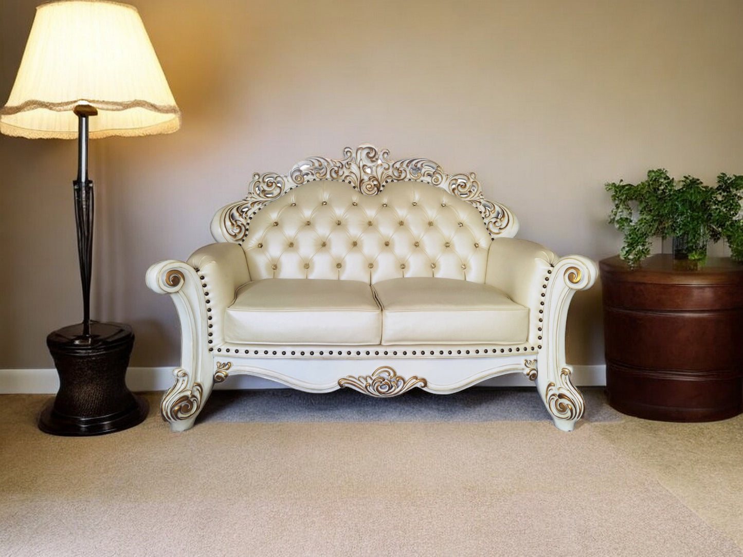 The Harlow – Champagne & Pearl Faux Leather Loveseat