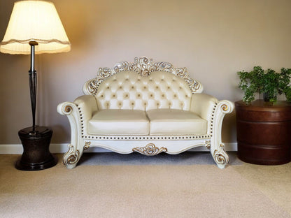 The Harlow – Champagne & Pearl Faux Leather Loveseat