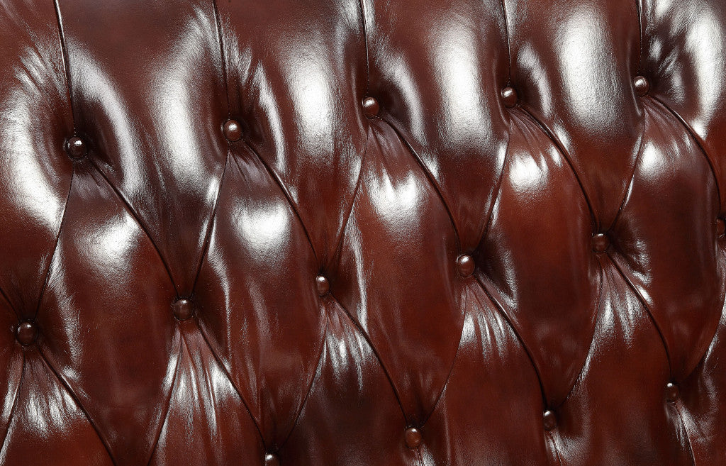 The Calhoun – Brown & Walnut Top Grain Leather Curved Loveseat & Toss Pillows