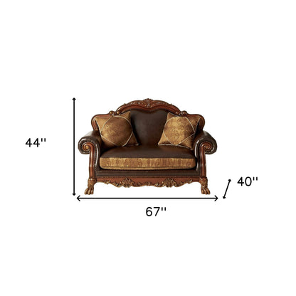 The Redford – Brown & Redwood Faux Leather Loveseat & Toss Pillows