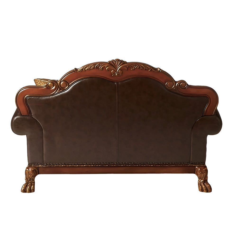 The Redford – Brown & Redwood Faux Leather Loveseat & Toss Pillows
