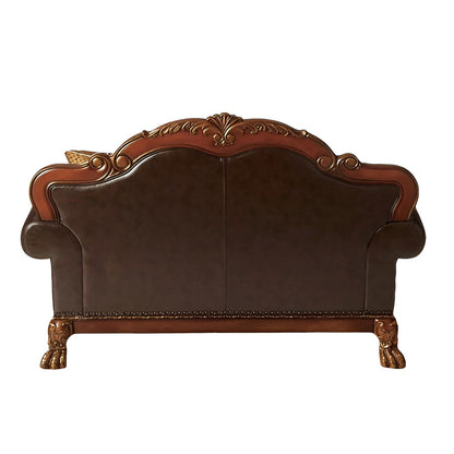 The Redford – Brown & Redwood Faux Leather Loveseat & Toss Pillows