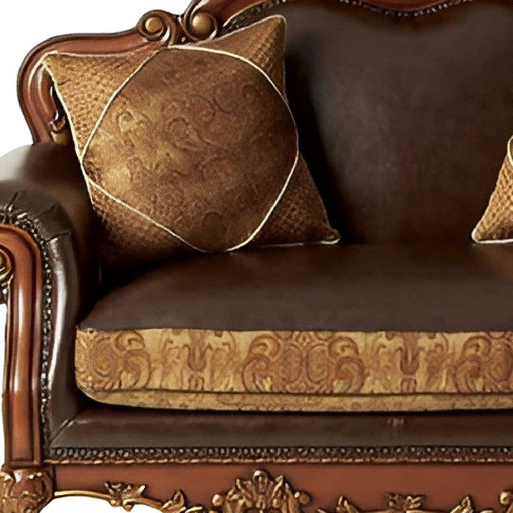 The Redford – Brown & Redwood Faux Leather Loveseat & Toss Pillows