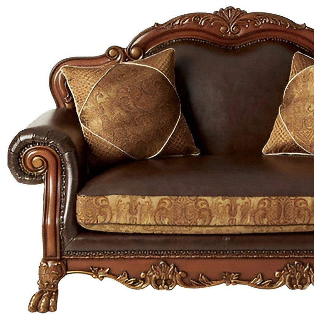 The Redford – Brown & Redwood Faux Leather Loveseat & Toss Pillows