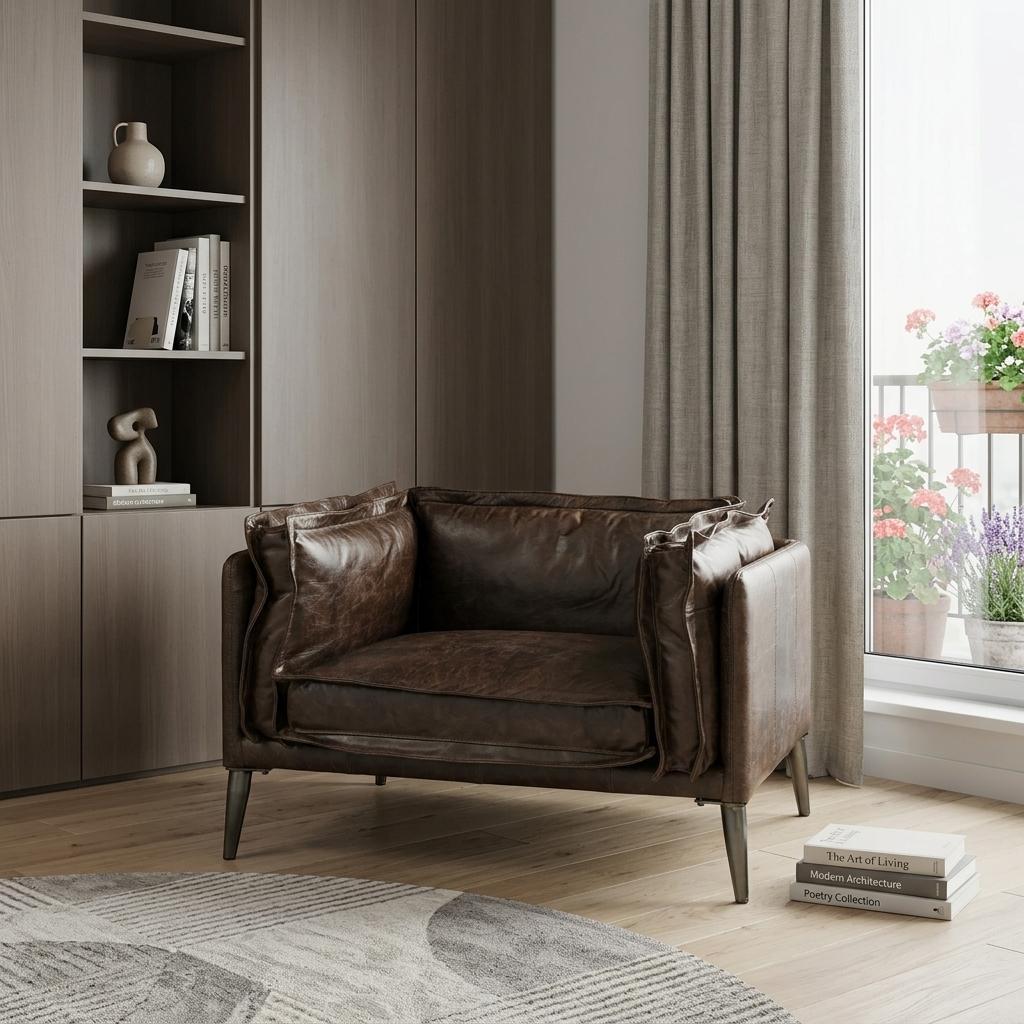 The Mason – Brown & Black Top Grain Leather Chair and a Half