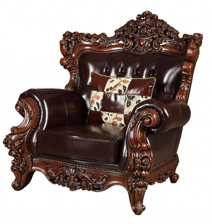 The Langston – Espresso Faux Leather Tufted Wingback Chair & Toss Pillow