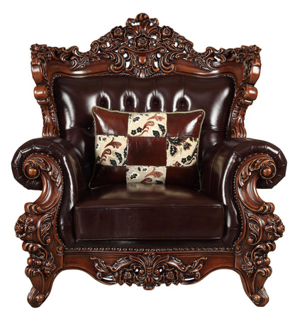 The Langston – Espresso Faux Leather Tufted Wingback Chair & Toss Pillow