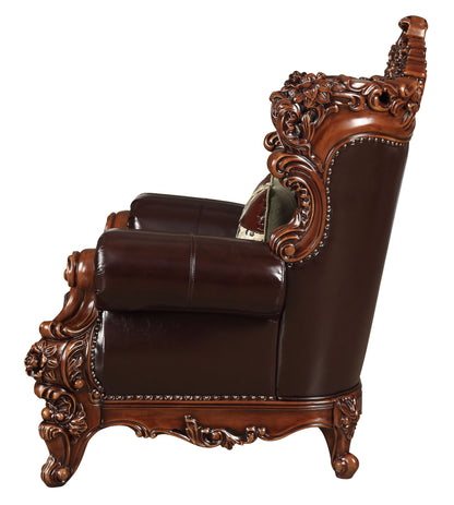 The Langston – Espresso Faux Leather Tufted Wingback Chair & Toss Pillow