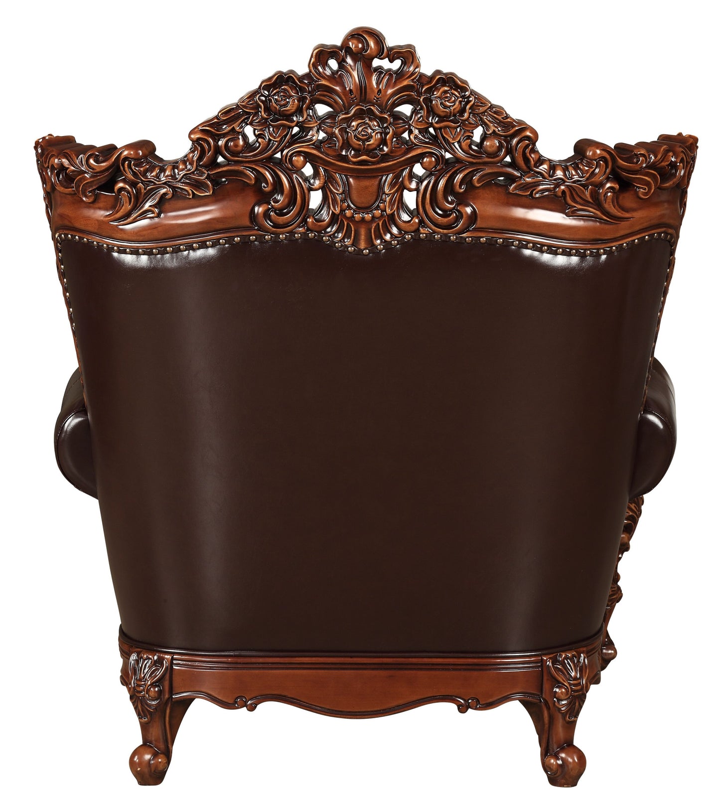 The Langston – Espresso Faux Leather Tufted Wingback Chair & Toss Pillow