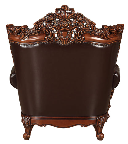 The Langston – Espresso Faux Leather Tufted Wingback Chair & Toss Pillow