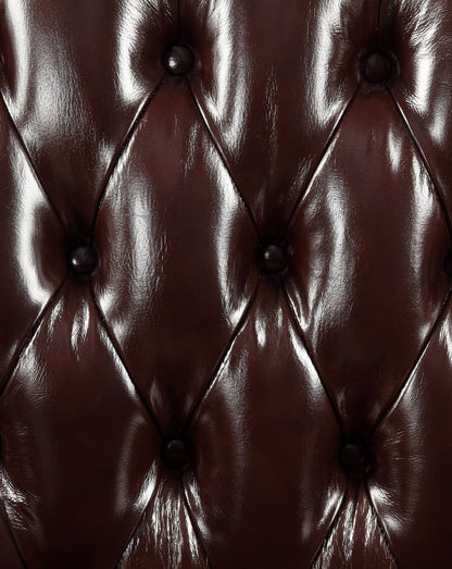 The Langston – Espresso Faux Leather Tufted Wingback Chair & Toss Pillow