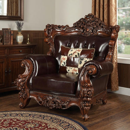 The Langston – Espresso Faux Leather Tufted Wingback Chair & Toss Pillow