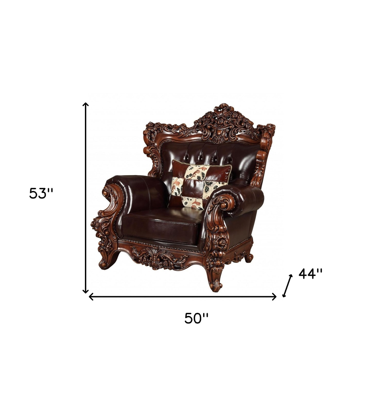 The Langston – Espresso Faux Leather Tufted Wingback Chair & Toss Pillow