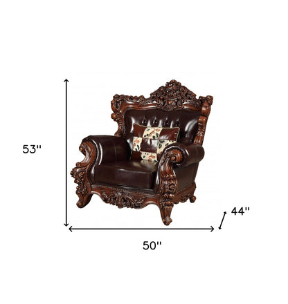 The Langston – Espresso Faux Leather Tufted Wingback Chair & Toss Pillow