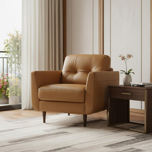 The Westlake – Camel & Black Genuine Leather Tufted Arm Chair